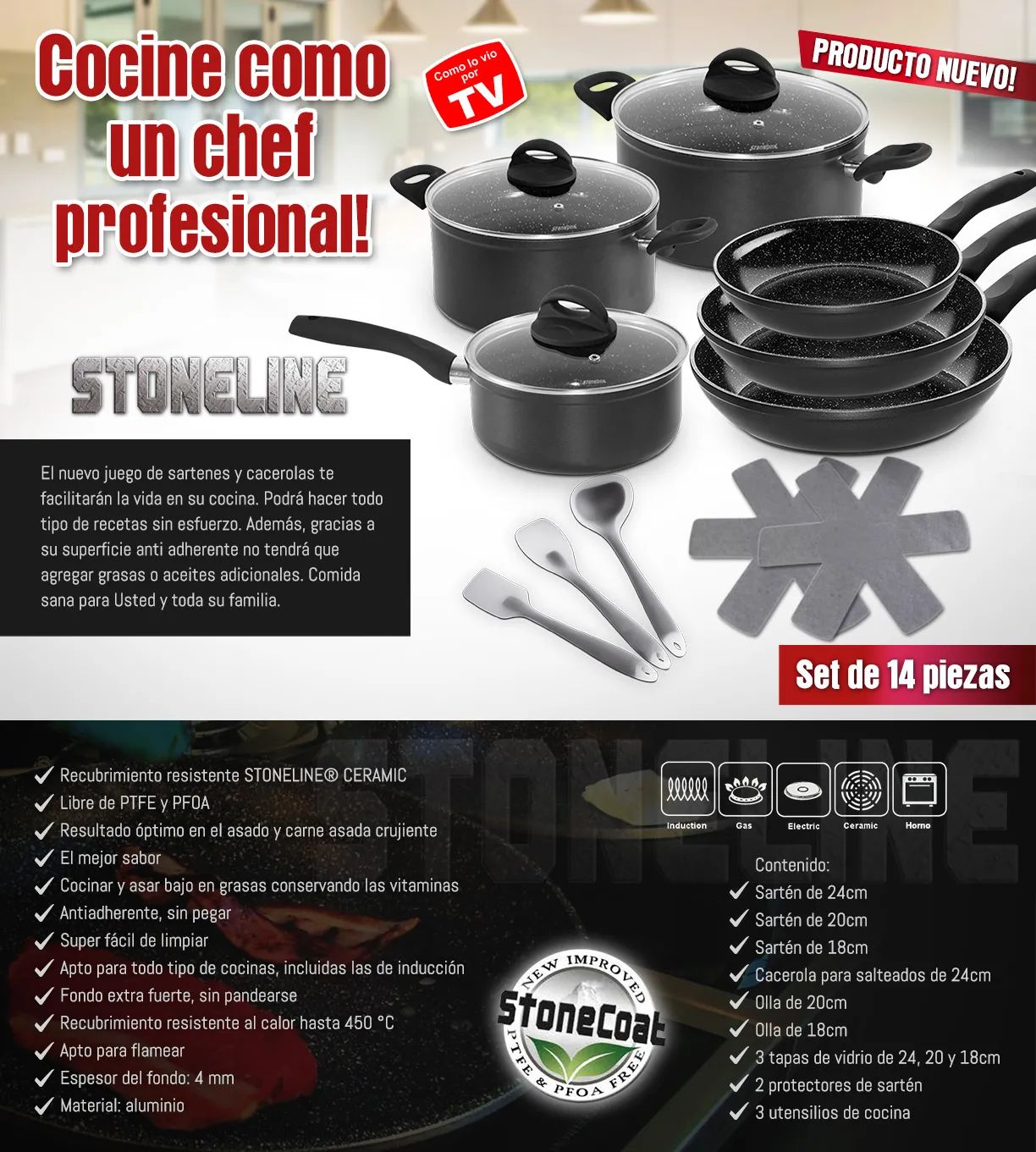 Set de Cocina Antiadherente EfectoPiedra