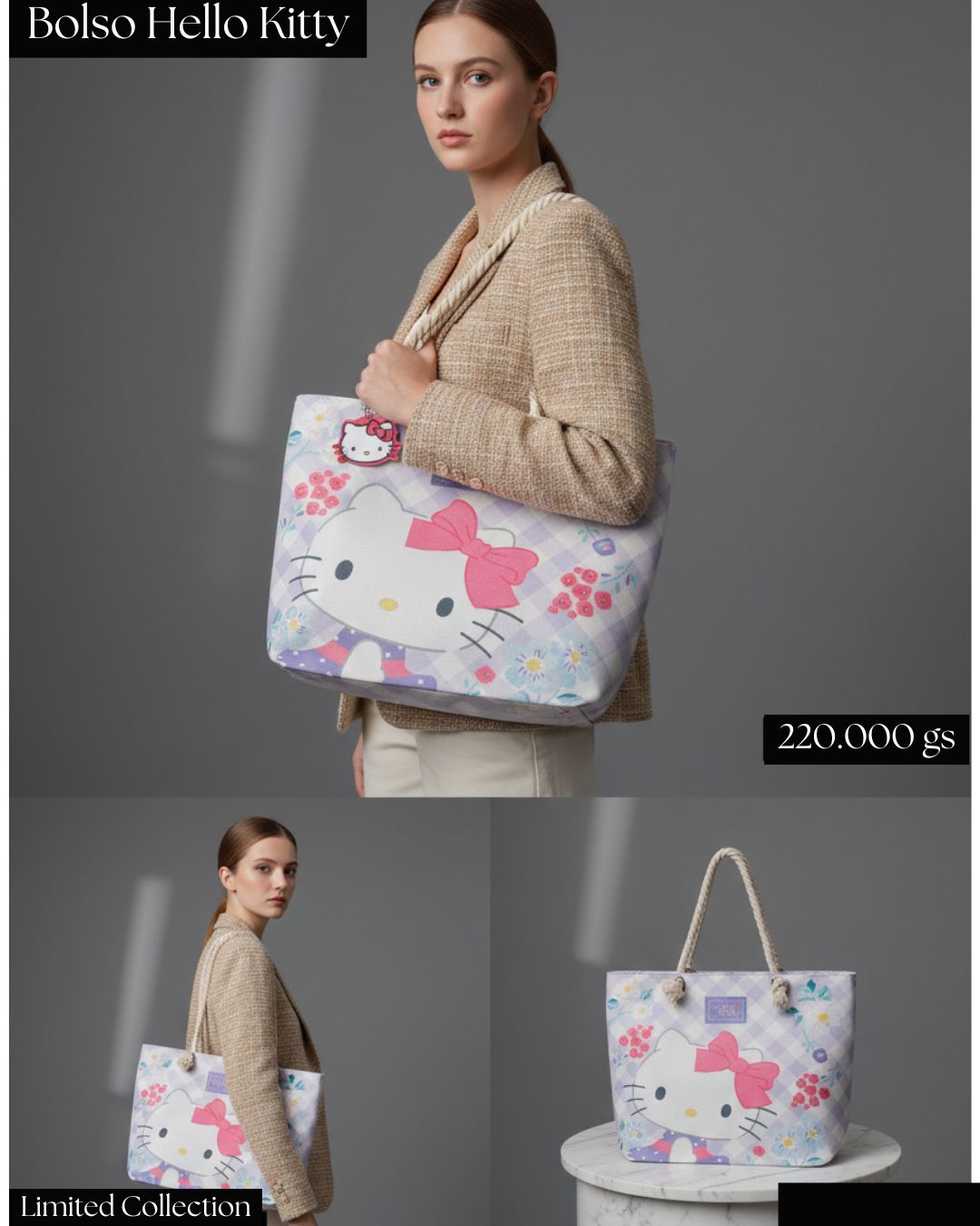 🎀Bolso Hello Kitty Floreado Celeste