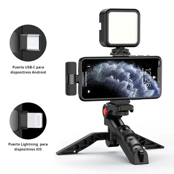 Kit Pro para Creadores de contenido 3 en 1 Microfono, luz led y tripode