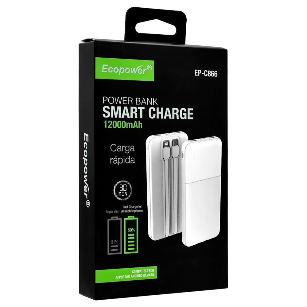 Cargador Portatil Cod. C866 Smart Charge 12000mAh Carga Rápida.
