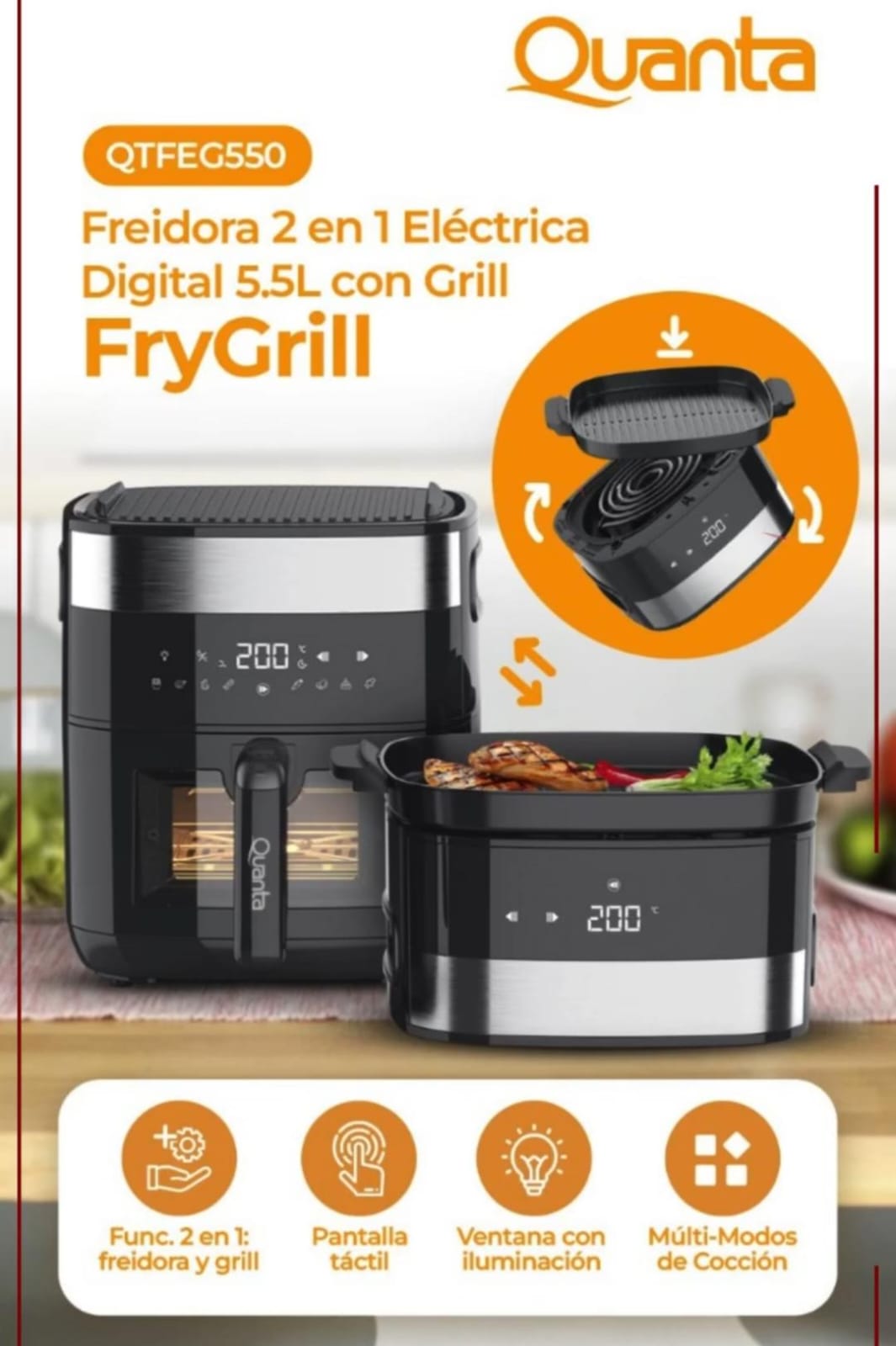 Freidora y Grill 2 en 1 Digital 5.5L